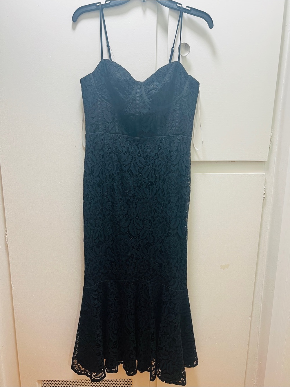 Lulu's Black Lace Midi Dress with Spaghetti Straps